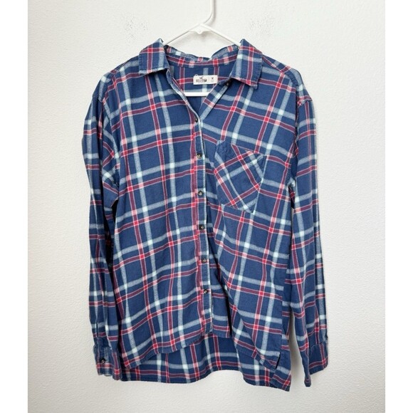 Hollister Women's Long Sleeve Plaid Red Blue Button Down Flannel Shirt Medium - Picture 1 of 12